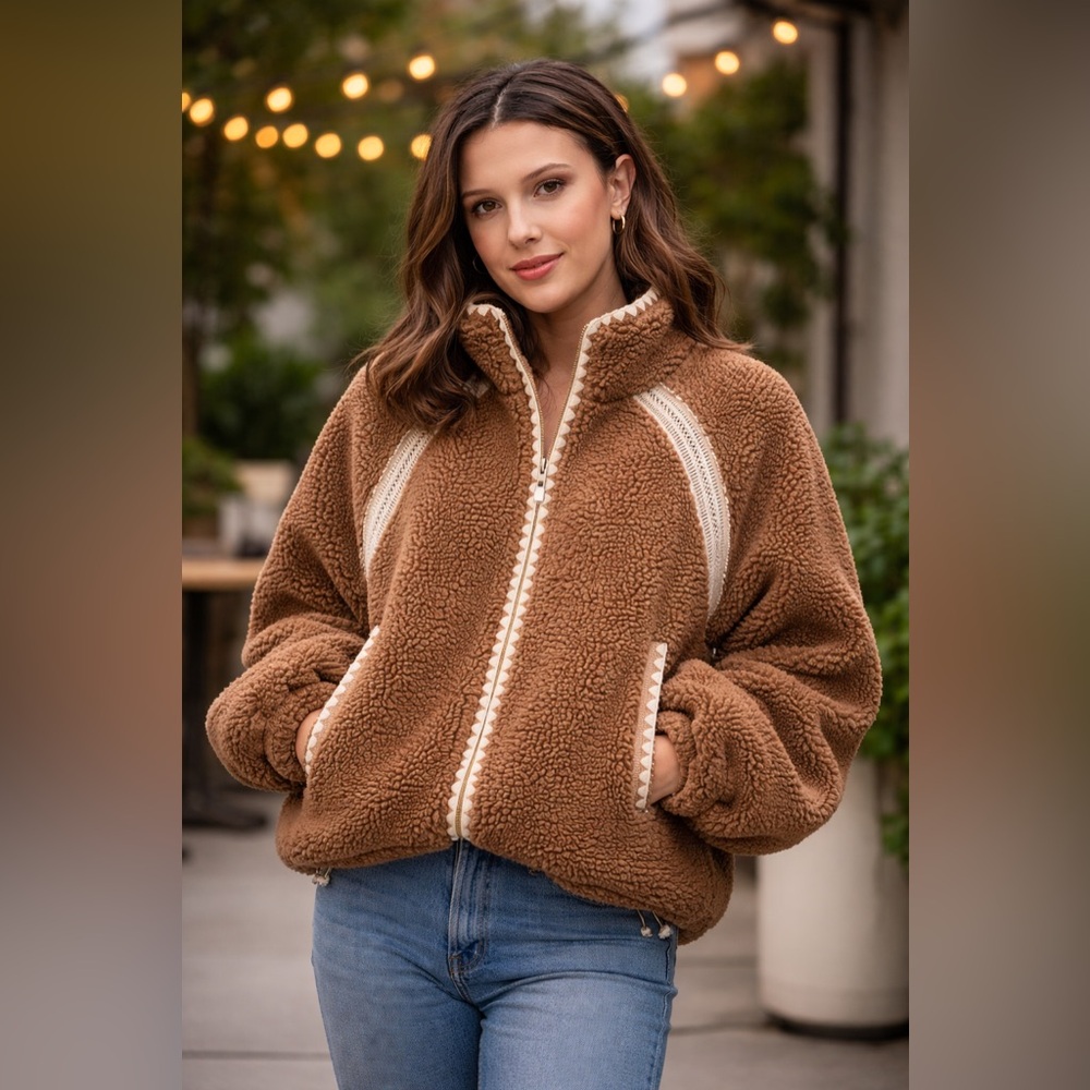 Women's Crochet-Trim Sherpa Fleece Jacket, Macy's Exclusive